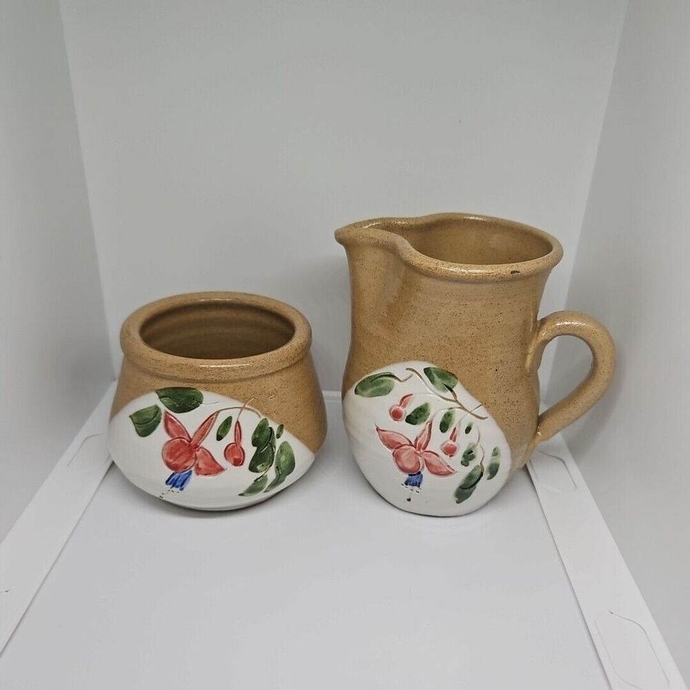Jinxy‎ O'Neill Pottery Ireland 1987 Creamer Sugar & Creamer Floral Vase Signed
